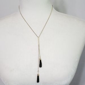 Liz Claiborne Gold and Black Tassel Lariat Necklace